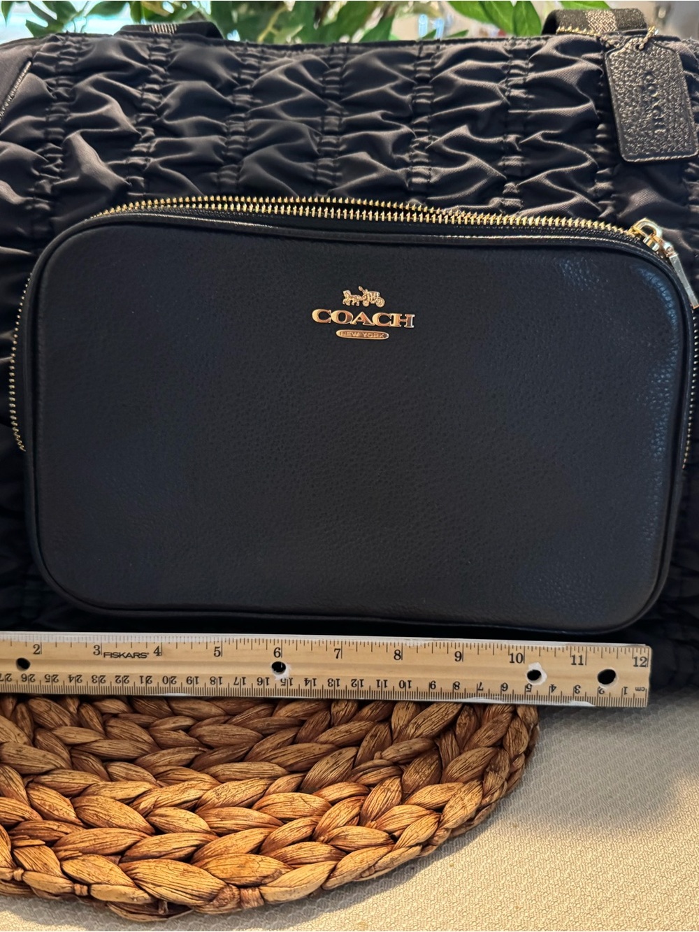 Coach Black Pebbled Leather Camera Bag with Gold Logo